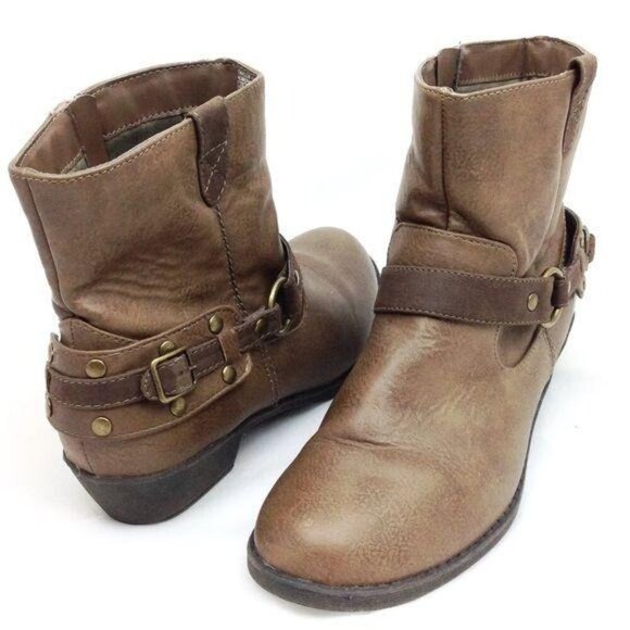 Kenneth Cole Taylor Brown Leather Western Harness Short Moto Engineer Boots Size - Picture 5 of 10